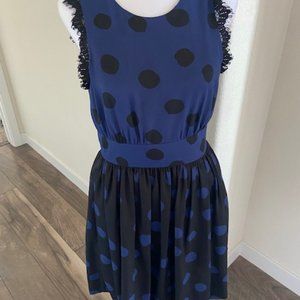 Corey Lynn Calter Black and Blue Polka Dot Dress with Keyhole Cutout Back